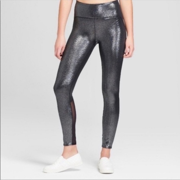 JoyLab Pants - JoyLab Silver Metallic Mesh Shine Disco Leggings Tights Womens Medium